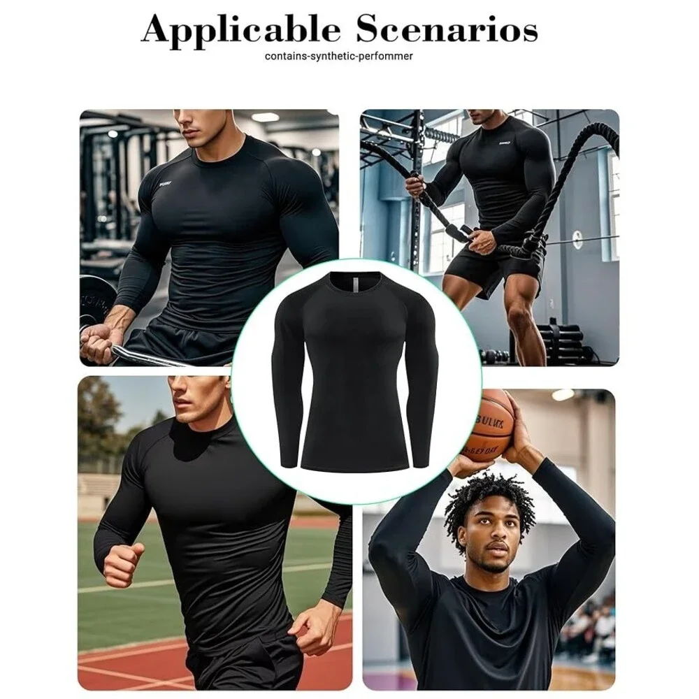 Antoyo 4 Pack Compression Shirt Men Long Sleeve Athletic Workout Base Layer M